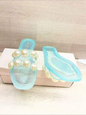 Chinese Laundry Aqua Pearl-Embellished Jelly Slide Sandals #349